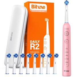 Bitvae R2 Rotating Electric Toothbrush for Adults with 8 Brush Heads, 5 Modes Rechargeable Power Toothbrush with Pressure Sensor, Pink