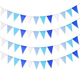 48pcs Blue Pennant Banner, Prestrung Fabric Light Blue Triangle Flags Garland Streamers Supplies for Boys Blue Party Decorations