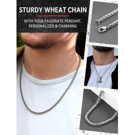FaithHeart Stainless Steel Spiga Chain Necklace for Male with Sturdy Lobster Clasp 24 Inch Great for Pendant
