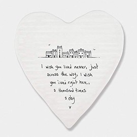 East of India Porcelein Heart Coaster 'I wish you lived nearer.' Gift