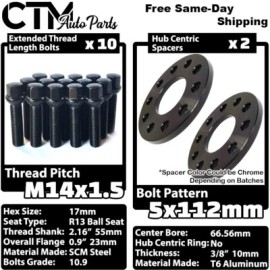 CTM 2x 10mm Thick 5x112 66.56mm CB Wheel Spacer w/o Hub Lip Black Bolt Fit Mercedes