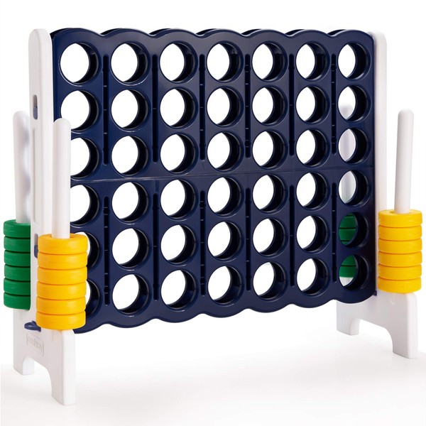 COSTWAY Jumbo 4-to-Score Giant Game Set, 4 in A Row for Kids and Adults, 3.5FT Tall Indoor & Outdoor Game Set with 42 Jumbo Rings & Quick-Release Slider, Perfect for Holiday Party & Family Game