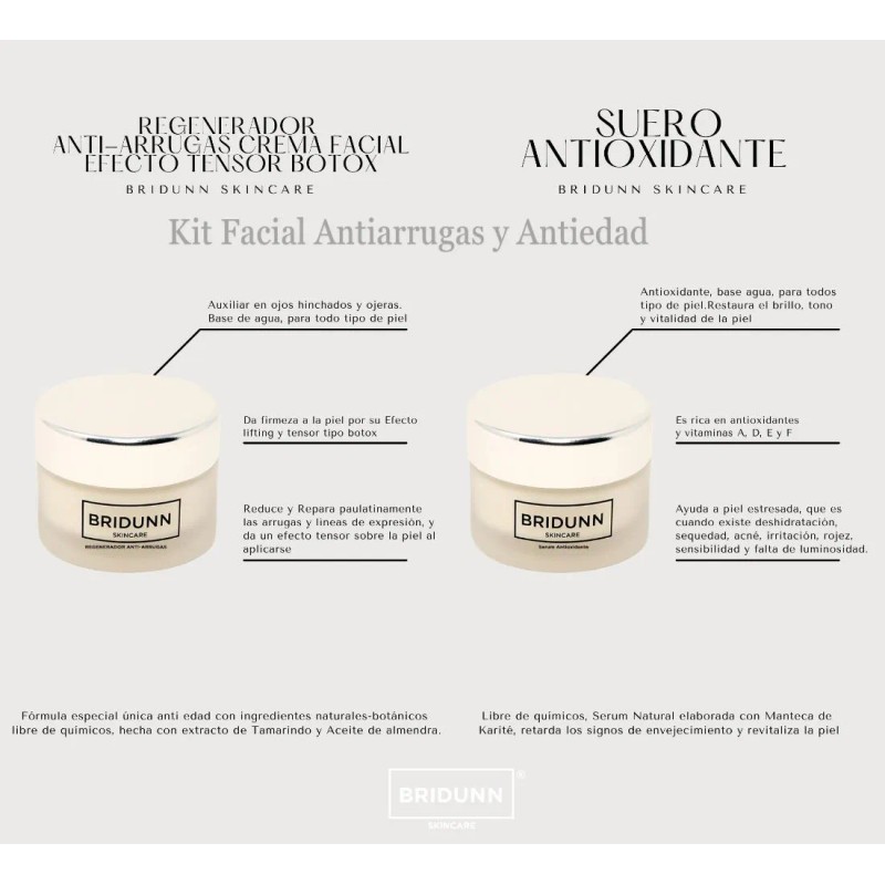 Bridunn Kit Crema Facial Antiarrugas Y Suero Antioxidante