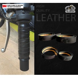The Bikerz Vintage Motorcycle Handle Bar Leather Vintage Bike Leather Motorcycle Grips Wrap | Handle Wrap (Black)