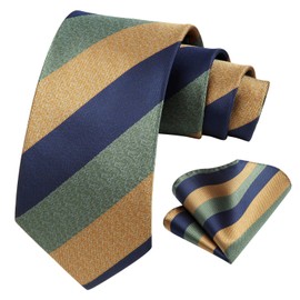 HISDERN Yellow Ties for Men Formal Striped Mens Ties and Pocket Square Set Blue Green Necktie Handkerchief for Wedding Business Graduation School Party