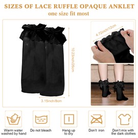 Geyoga Frilly Socks Opaque Ruffle Lace Socks Women Lace Socks with Bow Girls Ankle School Socks Rich Frilly Lace Top Socks Princess Socks Dress Socks (Black)
