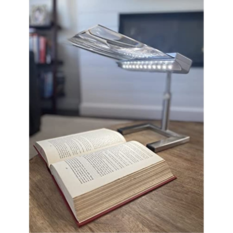 DAYLIGHT24 202055-15 Table Top Full Page Magnifier Lamp,Metal, Silver Booklights