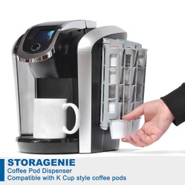 STORAGENIE Coffee Pod Holder Side Mount K Cup Pods Dispenser compatible with Keurig Coffee Makers, Perfect for Small Counters