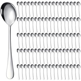 Nuogo 100 Pieces Soup Spoons Set Stainless Steel Spoons Silverware Dessert Spoon Bulk Metal Dinner Spoons Mirror Polished Tablespoon for Home Restaurant Kitchen Dishwasher Safe