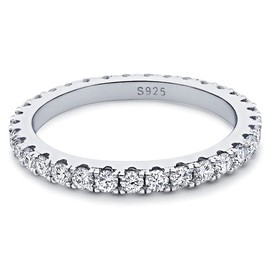 Bo.Dream 2.2mm Round Cubic Zirconia CZ Wedding Full Eternity Band Rings Sterling Silver Size 5