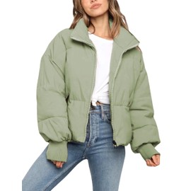 UANEO Womens Casual Padded Full Zip Stand Collar Long Sleeve Puffer Jackets (Green-S)