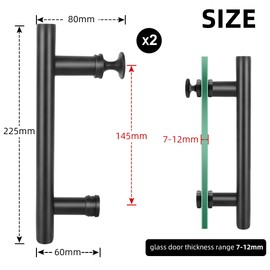 Shower Door Handle Black 145mm Stainless Steel Replacement Door Handles with Plastic Knobs for Shower Enclosures Room Sliding Push Pull Glass Door, 2 Pack