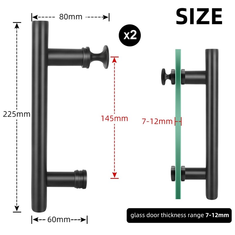 Shower Door Handle Black 145mm Stainless Steel Replacement Door Handles