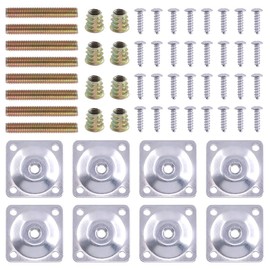 Swpeet 8 Sets Leg Mounting Plates with Hanger Bolts Screws, Furniture Leg Attachment Plates Industrial Strength T-Plate M8 Sofa Legs with Hanger Bolts