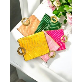 DESI BY DIL Gota Patti Indian Gift Bags for Women with Handle & Zipper-Set of 5 - Afforable Indian Return Gifts for Diwali/Pooja - Stylish Indian Return Gift Bags