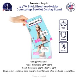 Marketing Holders 10 Pack Brochure Holder for 5.5" Wide Bifolds Clear Acrylic Retail and Office Checkout Counter Advertisement Booklet Display Stand Literature Organizer