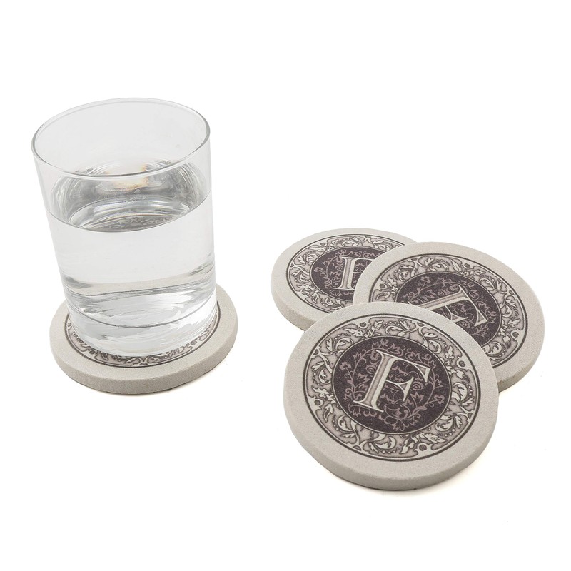 Thirstystone Absorbent Monogram Sandstone Coaster Set, Letter F