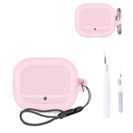 NOUKAJU for TOZO Crystal Pods Case Cover, Earphone Protective Cover(with Carabiner + Lanyard + Cleaning Pen) Drop-Proof,Shock-Proof,Dust-Proof,Protective Case for TOZO Crystal Pods(Pink)