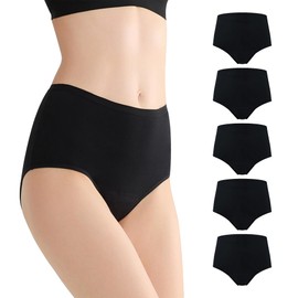BATTEWA Incontinence Underwear for Women Washable, Leak Proof Underwear High Waist Cotton,Bladder Leakage 50ML (5Black, X-Large, 5 Pack)