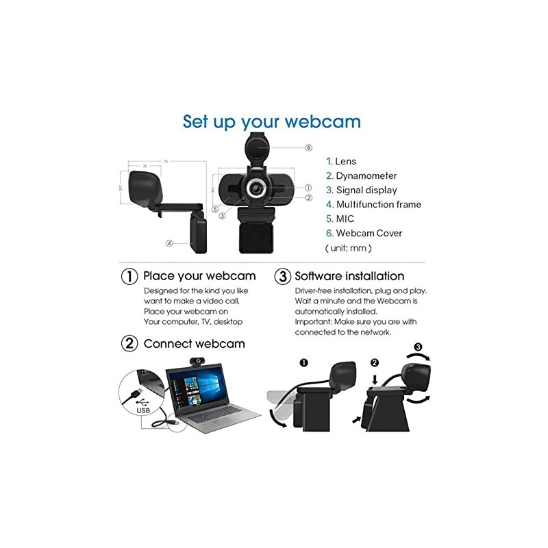 Web Camera USB Web Camera with Microphone HD Webcam Cover