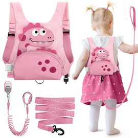 Dr.meter Children's Leash, Anti-Lost Backpack with 1.2 m 360° Rotating Safety Belt, 3-in-1 Cute Dinosaur with Lock, Safety Belts, Safety Equipment for Outdoor (Pink)