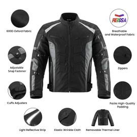ILM Motorcycle Jacket with CE Armor for Men Enduro Touring Dualsport Riding Water Resistant Textile All-weather Black, 2XL