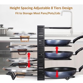 Pot Rack Organizer for Cabinet, 8 Tier Adjustable Pots Holder Under Sink with 3 DIY Methods, Pots and Pans Organizer Rack Under Cabinet, Pot Rack for Kitchen Organize and Storage (Upgrade 5mm Thicker)