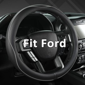 West Llama Microfiber Leather Car Steering Wheel Cover for Ford F-150, F-250, F-350, Expedition (Black+Gray Line-Large Size)