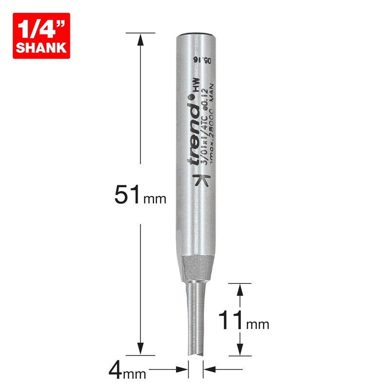 Trend Professional 1/4" Shank Straight Router Cutter Bit-Ref: 3/01X1/2TC Diameter