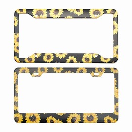 Riloer Stainless Steel License Plate Frame, Sunflower Pattern License Plate Holder with Screws, Heavy Duty Front Rear Car Tag Cover for US Standard