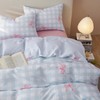 Bildenly Blue Plaid Twin Comforter Set - Pink Bow Quilt