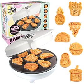 Kawaii Fun Snacks Mini Waffle Maker - 7 Different Food Emoticon Designs Featuring an Avocado, Pizza, Ramen, Taco & More - The Cool Electric Waffler Gift for Amazing Kid's Breakfasts and Holiday Gifts