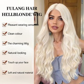 Fulang Hair Long Wavy Light Blonde Wig for Women, Long Curly Heat Resistant Fibre Synthetic Wig Ombre Wigs, Peruka Women's Natural Hair for Daily Use