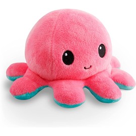 TeeTurtle Reversible Pink and Aqua Octopus Plushie - 4-Inch Two-Sided Flip Plush Toy with Embroidered Details - Cute Mini Collectible Plush for Kids, Teens, and Adults