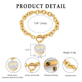 Infinity Heart Cremation Bracelet for Ashes - Stainless Steel Urn Bangles for Pet/Human Ashes - Memorial Keepsake Ash Jewellery, Stainless Steel, No gemstone