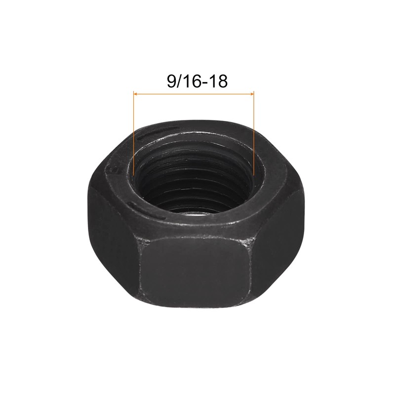 sourcing map 9/16-18 Hex Nuts, Carbon Steel Grade 8.8 Black
