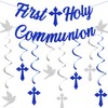 Elicola First Holy Communion Decorations for Boys Blue 8PCS Swirl