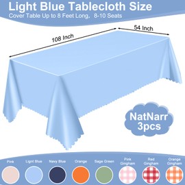 NatNarr 3 Pack Plastic Light Blue Tablecloth, 54 X 108Inch Disposable Baby Blue Tablecoth for Rectangle Table Waterproof Light Blue Table Cover for Wedding Birthday Baby Shower Decor