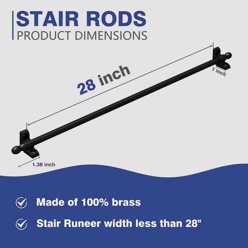 Solid Brass Stair Rods for Carpet Runners Set of 1,