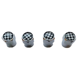 Roost Aluminum Tire Valve Cap Tire Wheel Rim Air Valve Cap Checker Flags 4pcs (Silver)