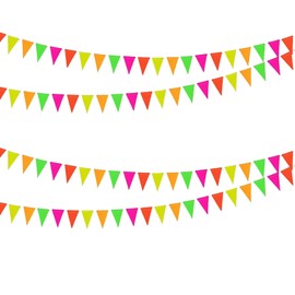 Neon Party Accessories, 2Pcs Neon Triangle Banner Flag for Party Supplies Birthday Wedding Glowing Party Decorations