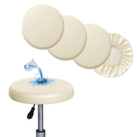 Shukii Stool Covers Round 2 Pack Bar Watedrproof PU Slipcover with Elastic Cushion Seat for Chair, Beige