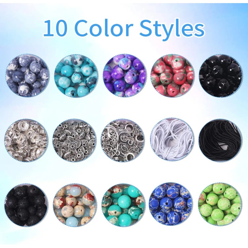 Colle 419pcs Lava Stone Crystal Alloy Beads Kit 8mm Chakra