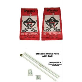 Moon Knives 3x5 Pirate Pirates Only Trespassing 2ply Flag White Pole Kit Gold Ball Top - Party Decorations Supplies For Parades - Prime Outside, Garden, Men Cave Decor Flag