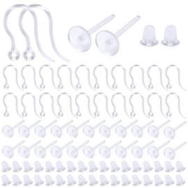 Toaob 400 Pieces Hook Earrings Made of Transparent Resin Large Hook Base Earrings Made of Plastic Hypoallergenic and 4 mm White for DIY Earring Creation