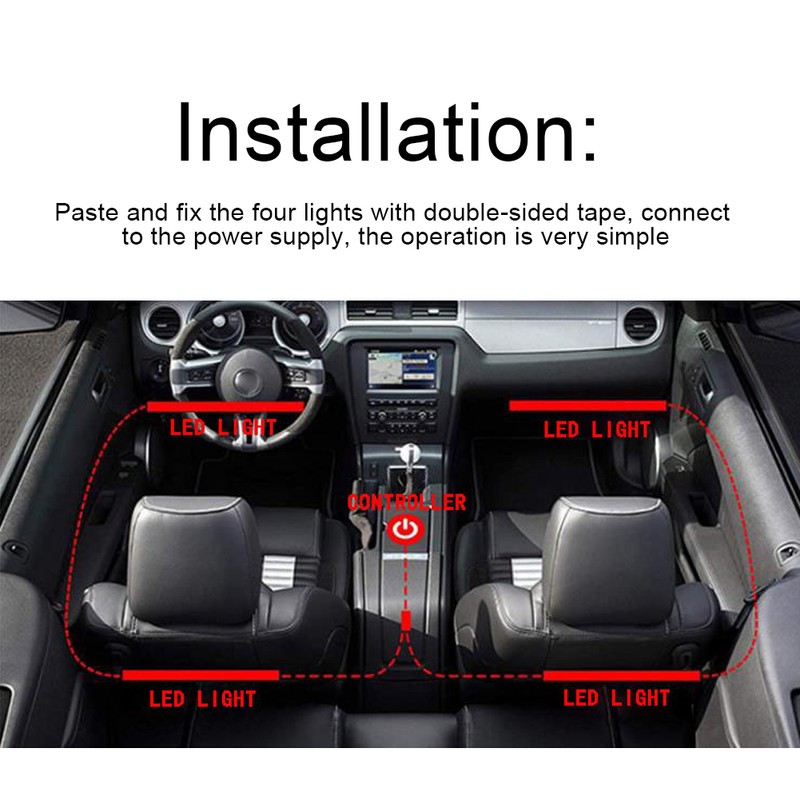 4‑In‑1 5V/12V Car Interior Ambient Light 7 Colors Adjustable Voice