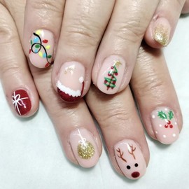 Christmas Nails Press Ons Short Press On Nails Square Fake Nails French Tip False Nails With Christmas Tree Elk Designs Acrylic Nails Full Cover Glue On Nails Short Stick On Nails For Women