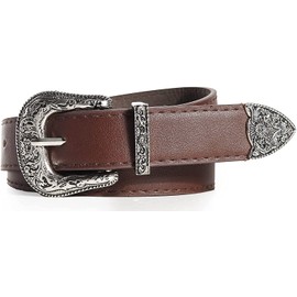 KorhLeoh Western-Belts-for-Women - Cowboy Cowgirl-Lether-Waist-Belts with Vintage Western-Carved-Buckle for Jeans Pants Dresses