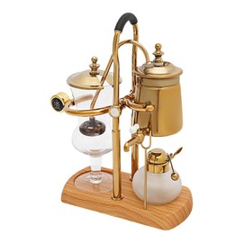 Belgian Belgium Royal Family Balance Syphon Siphon Coffee Maker Vacuum Brewing System, Vintage Classic Retro Luxury Exquisite Design, Elegant Double Ridged Fulcrum with Tee handle (Classic Gold)