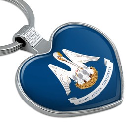 Louisiana State Flag Keychain Heart Love Metal Key Chain Ring